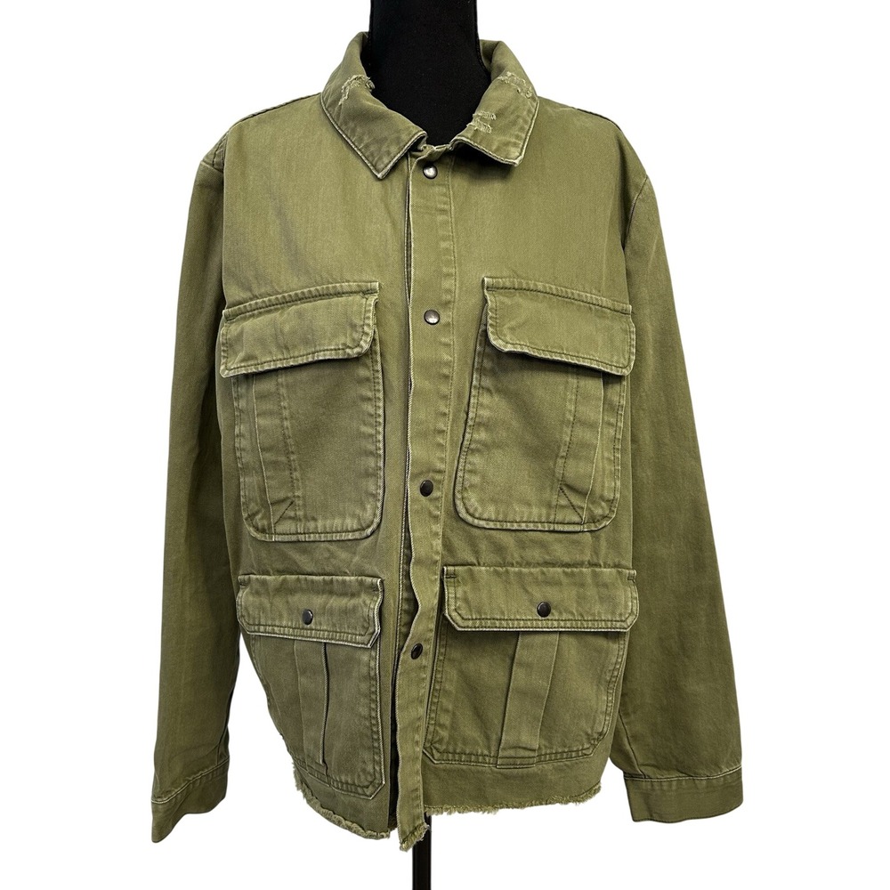 ASOS Men's Olive Green Military Jacket Button Pockets Size L Chest 40-42